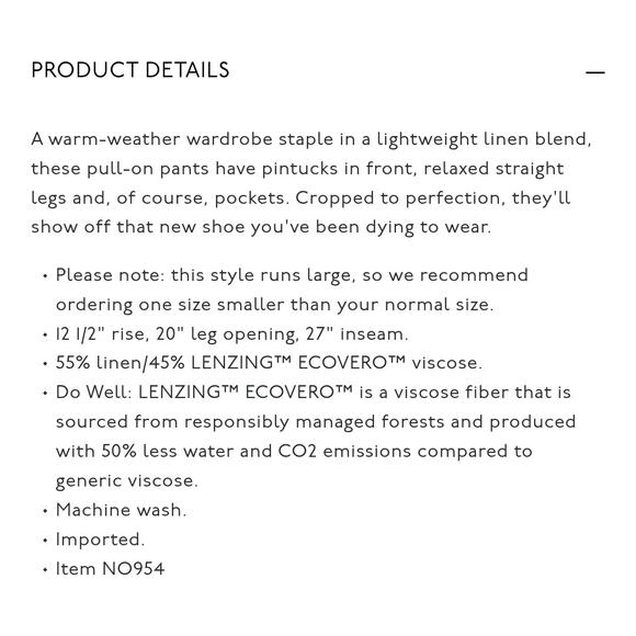 MADEWELL Pull-On Straight Crop Linen Pant in Natural Undyed Size 2 - Picture 12 of 12